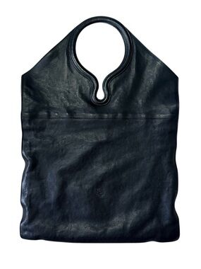 RARE IL Bisonte Black Leather Tote Bag with Circular Handle